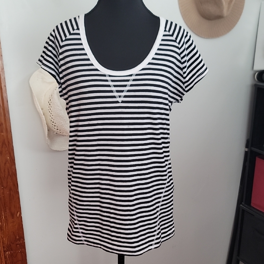 Poof Classic Black and White Striped Women's Tee